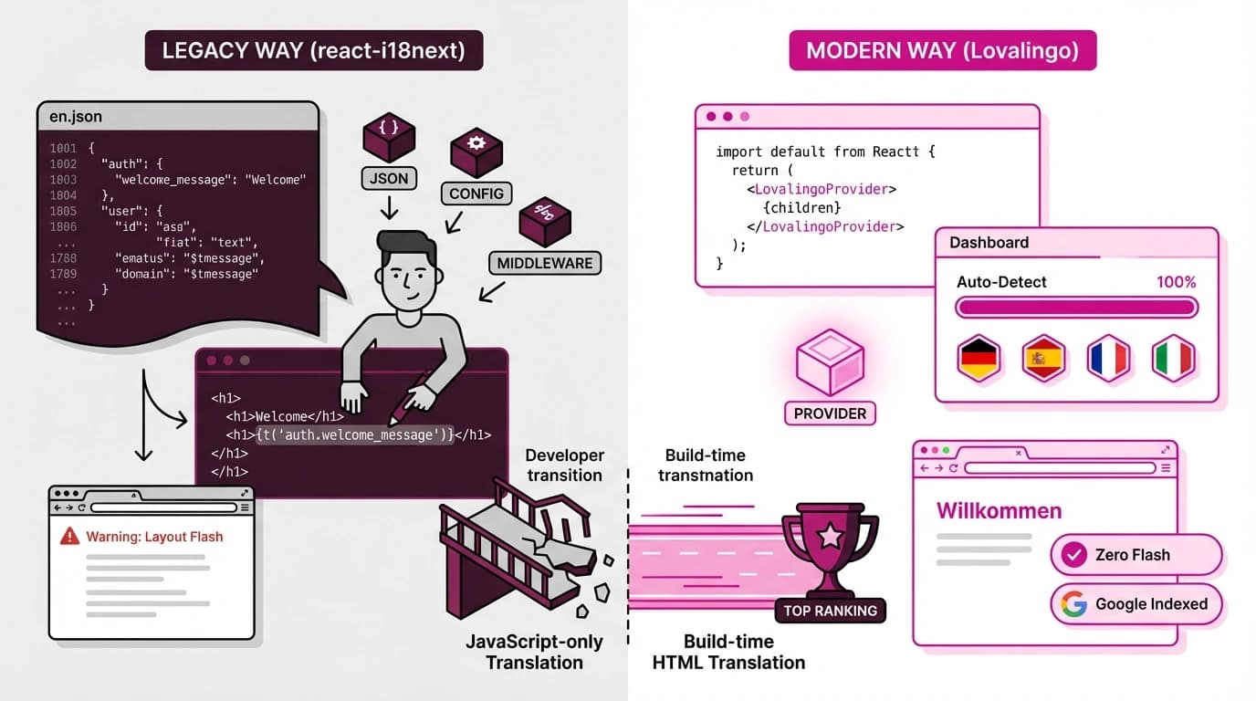 How to Translate React (Without the i18n Headache) — Lovalingo use case